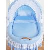 Cuna Moisés de Mimbre Bellamy Natural con Capota y Ropa de Cama Azul – Base con Ruedas vista frontal