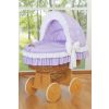 Cuna Moisés de Mimbre Bellamy Natural con Capota Ajustable y Ropa de Cama Lila – Base con Ruedas