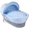 Moisés de Mimbre Gris Dimple vestiduras azules Clair de Lune