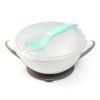 Cuenco con ventosa y cuchara BabyOno en color azul, ideal para viajes y paseos con bebés.