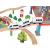 Ferrocarril de juguete de madera. Tren a pilas