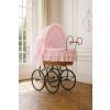 Cuna moisés retro de mimbre Victoria natural con textil rosa – vista frontal