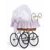 Cuna moisés retro de mimbre Jasmine natural con textil rosa – vista frontal