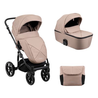 Cochecito con chasis, capazo y bolso de color beige