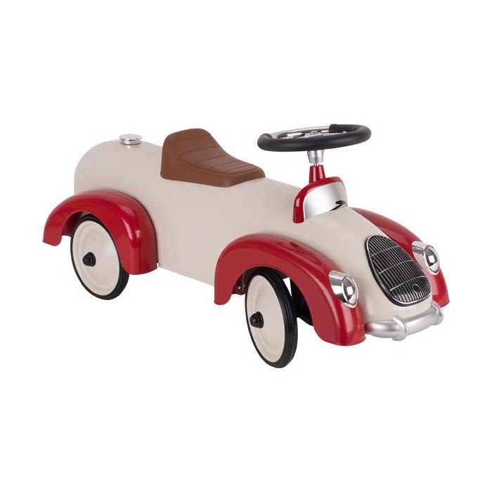 Correpasillos coche retro beige y rojo, de Goki