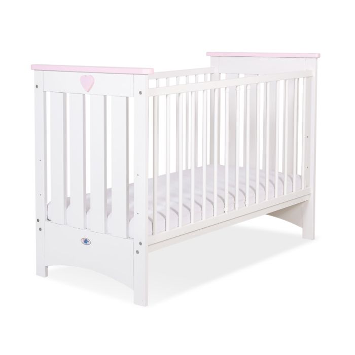 Cuna de Madera Lorenzo III 120x60 cm Blanca y Rosa – Con Teething Rail, Barrotes Extraíbles y 3 Alturas