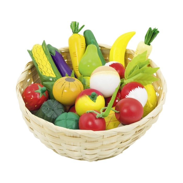 Cesta con frutas y verduras variadas, de Goki
