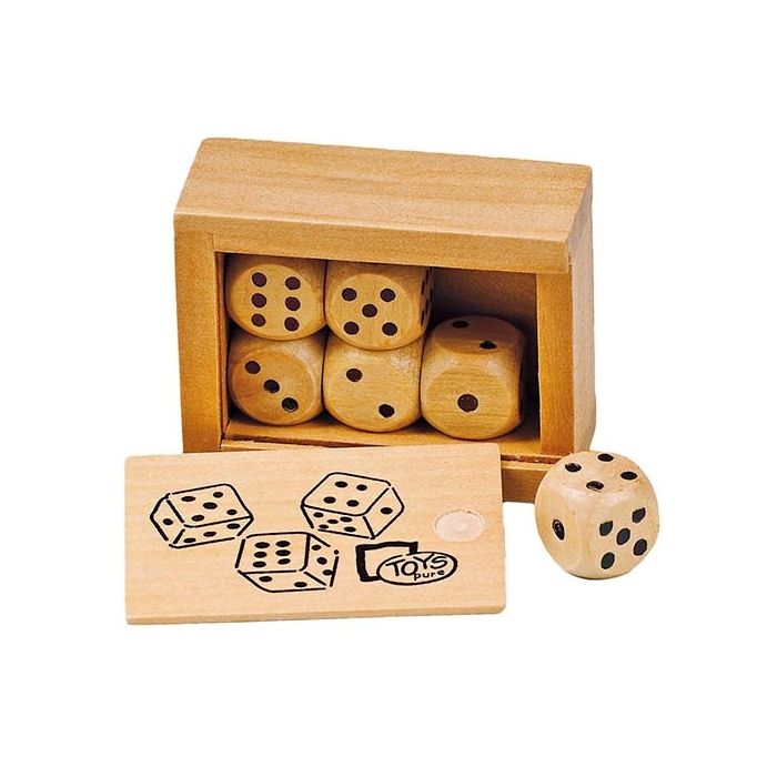 Caja con 6 dados de madera