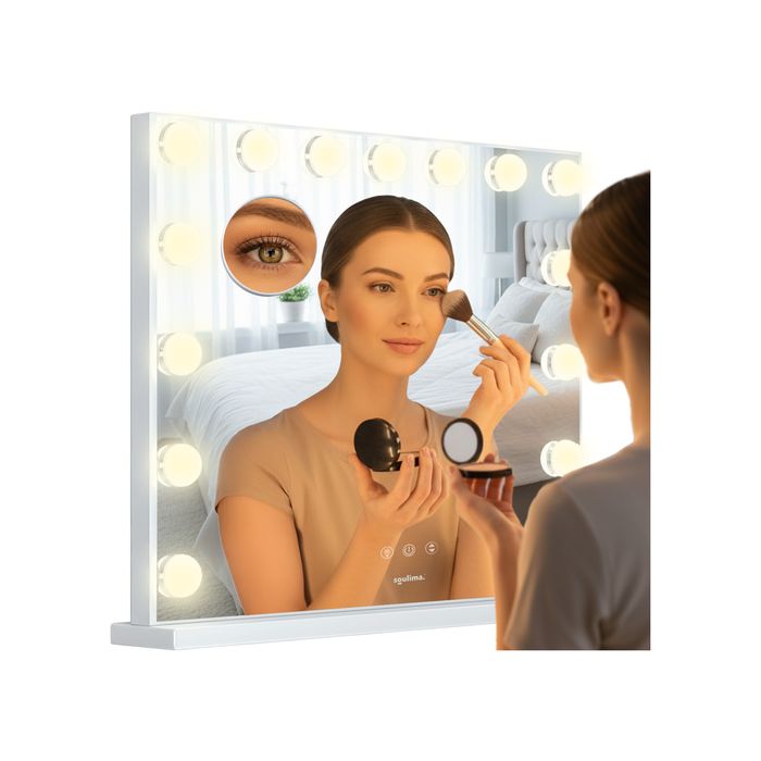 Espejo Cosmético LED Soulima 58x46 cm Estilo Hollywood con Luz Ajustable y Panel Táctil
