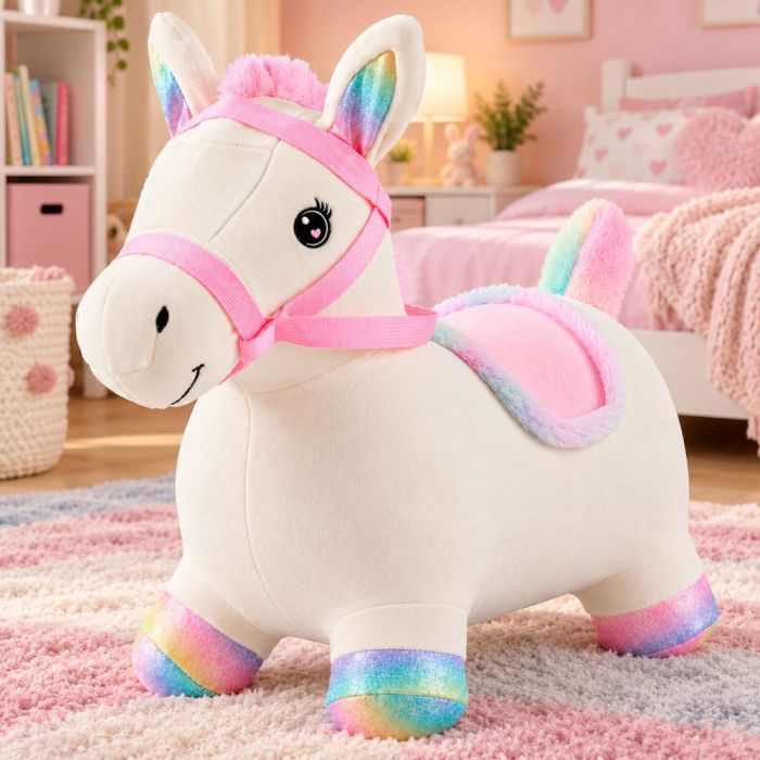 Poni Saltarín Inflable de Peluche Blanco 60 cm