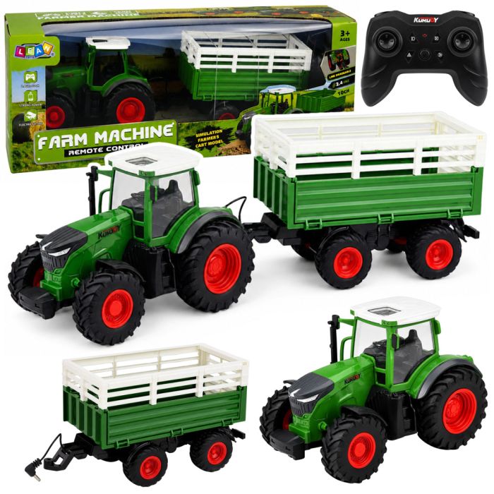 Tractor agrícola teledirigido Lean toys con remolque volquete y luces