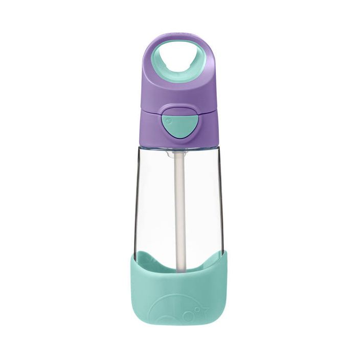Botella B.box de 450ml en color lila con diseño triangular y pajita