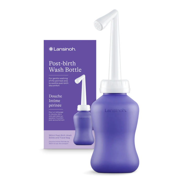 Botella de lavado postparto Lansinoh de 360 ml con boquilla curva