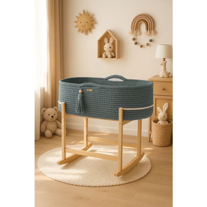 Set de Moisés Crochet con Patas Mecedora – Azul Agua