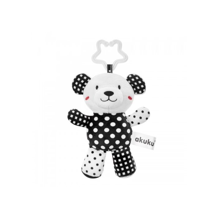 Juguete colgante de peluche Oso Akuku en blanco y negro