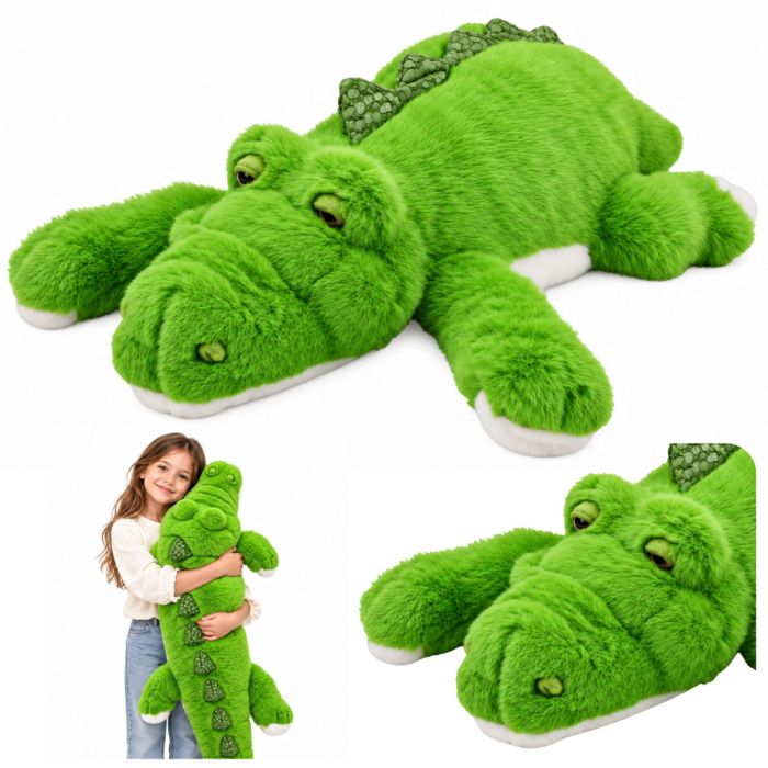 Cocodrilo de peluche verde grande de Lean Toys, ideal para abrazar.