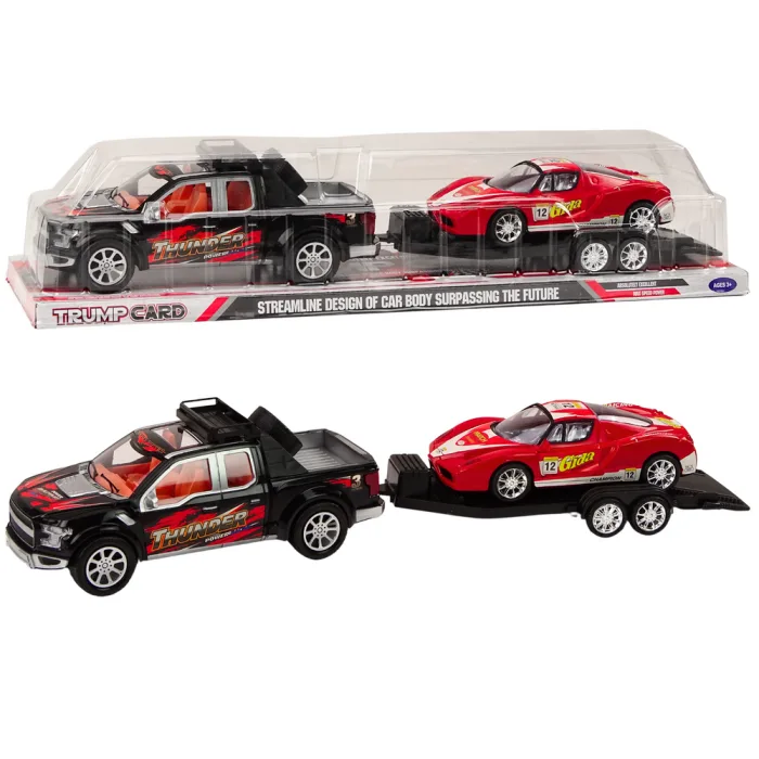 Camioneta Pickup con Remolque y Coche Deportivo