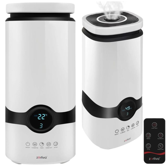 Humidificador Zortiva mostrando su diseño moderno y funcional.