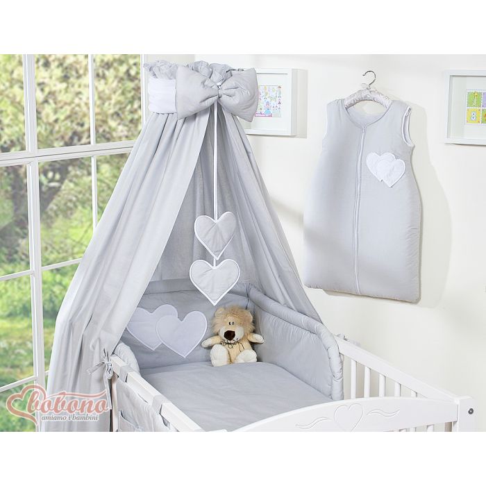 Dosel de Cuna My Sweet Baby con Corazones Colgantes Gris