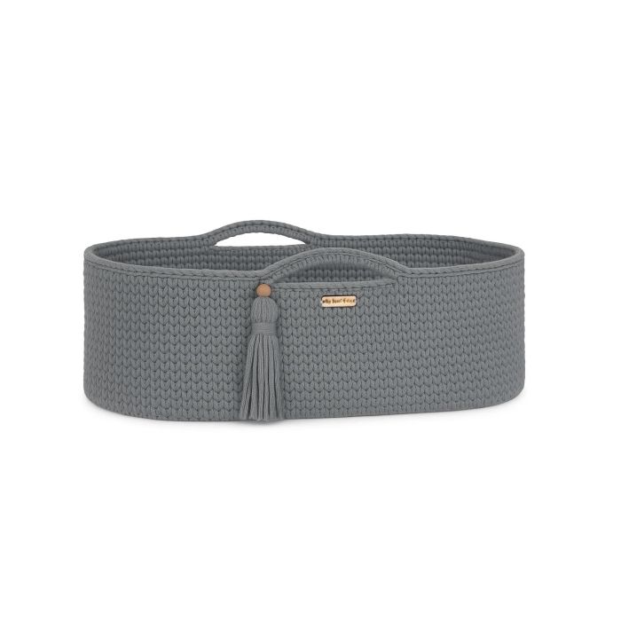 Moses Basket Boho Handmade Cotton With Mattress - Dark Gray