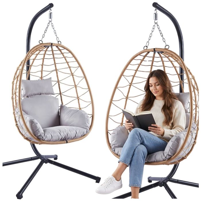 Silla Colgante Exterior de Mimbre con Cojines