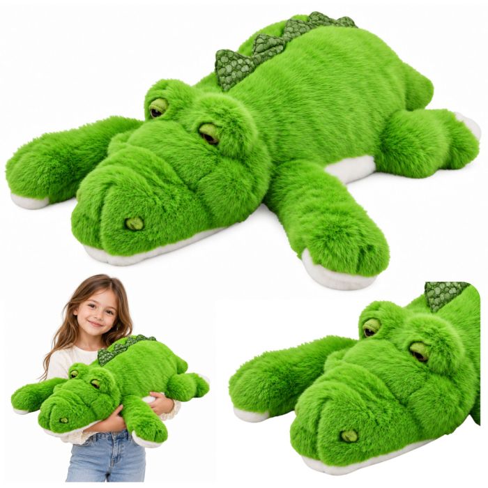 Cocodrilo de peluche verde de 75 cm con patas pesadas de Lean toys.