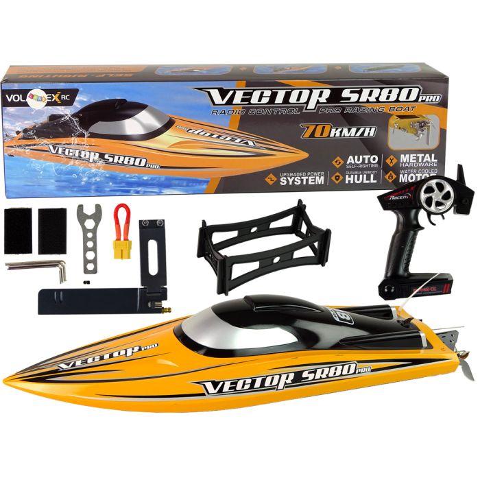 Barco de motor RC Lean toys amarillo 74 km/h para aventuras acuáticas