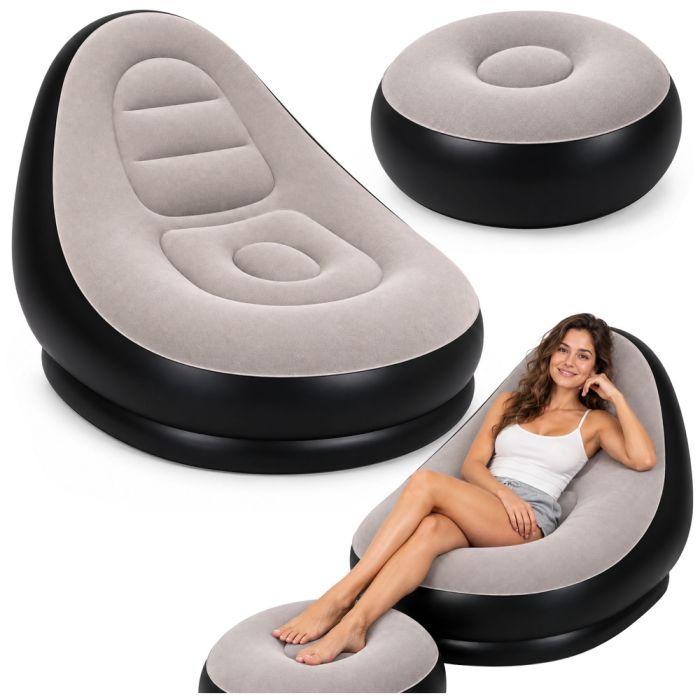 Sofá inflable marrón claro de Lean con reposapiés incluido