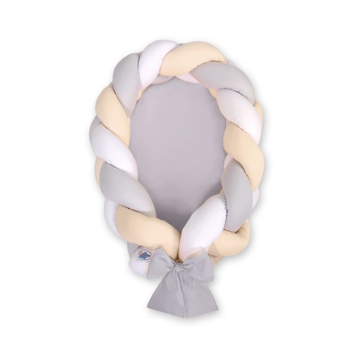 Nido trenzado 2 en 1 My Sweet Baby - Blanco, gris y beige