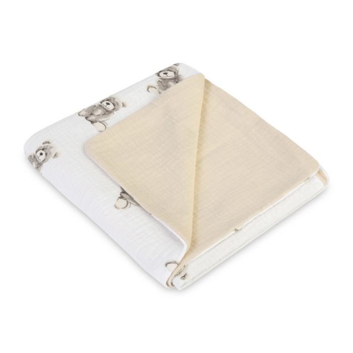 Manta muselina crushed Teddy beige Sencillo 75x100 cm extendida