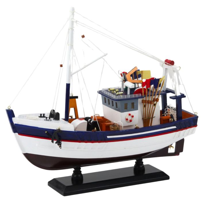 Modelo de barco de pesca decorativo con equipamiento 37x34cm