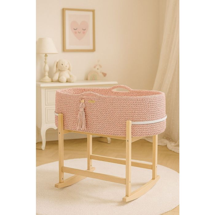 Set de Moisés Crochet con Patas Mecedora – Rosa Pastel