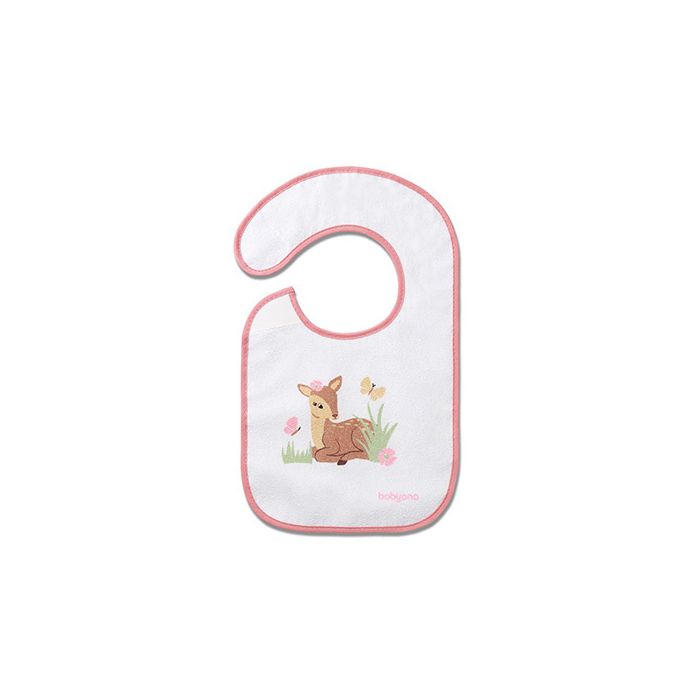 Babero de tela de rizo rosa Babyono con respaldo impermeable