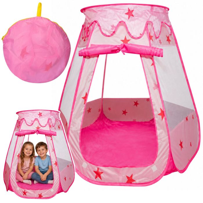 Tenda infantil rosa de Lean toys con temática de estrellas.
