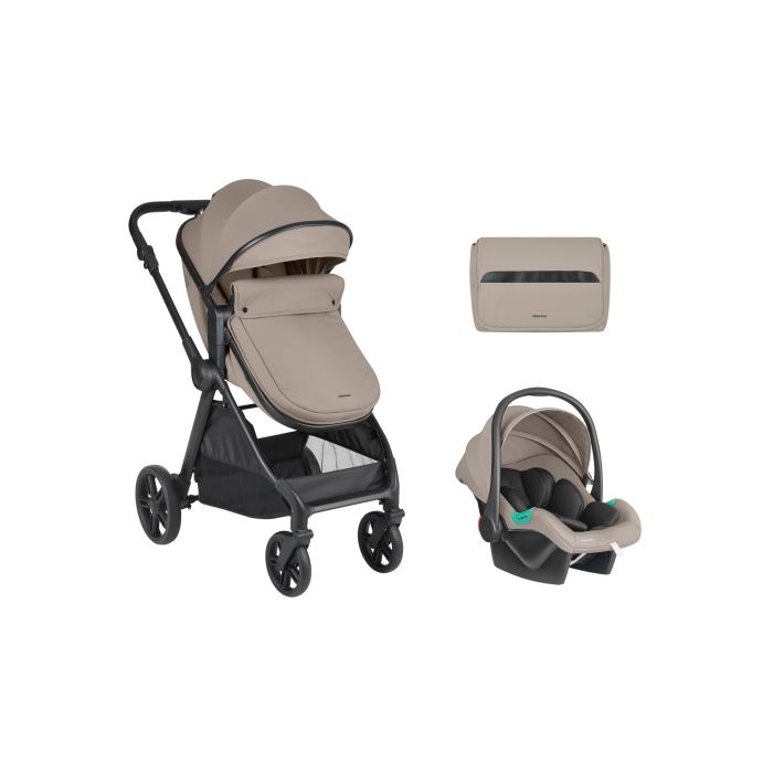 Cochecito 3 en 1 Eloe Beige Oscuro Kikkaboo, vista frontal