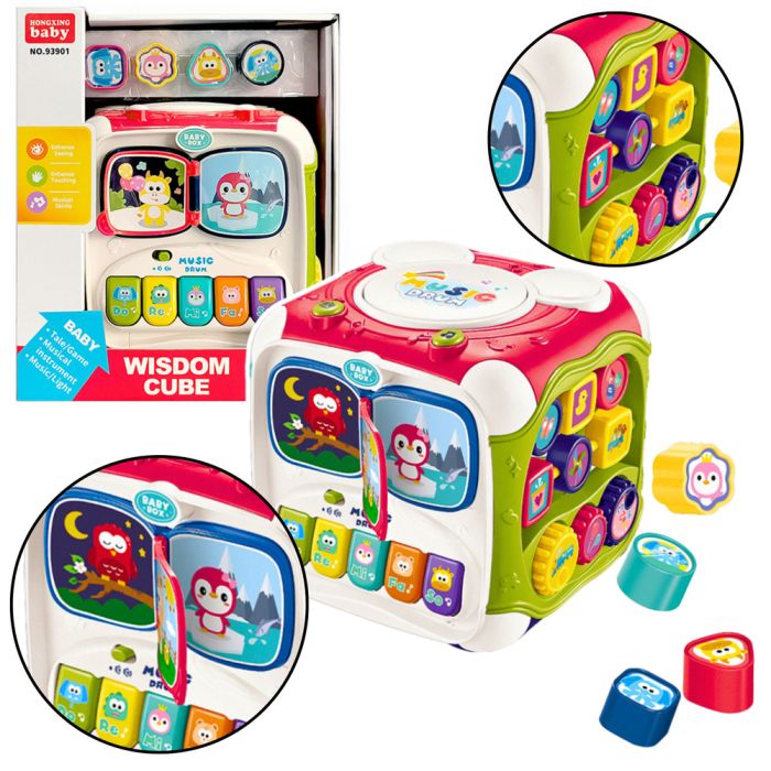 Cubo educativo multifuncional con piano y luces interactivas