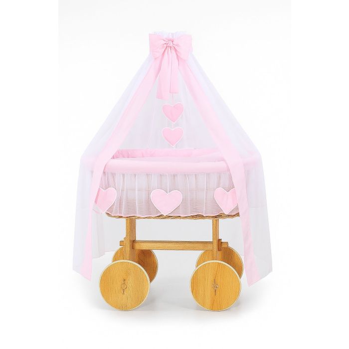Moisés con Ruedas de Madera My Sweet Baby Amelie Natural y Rosa