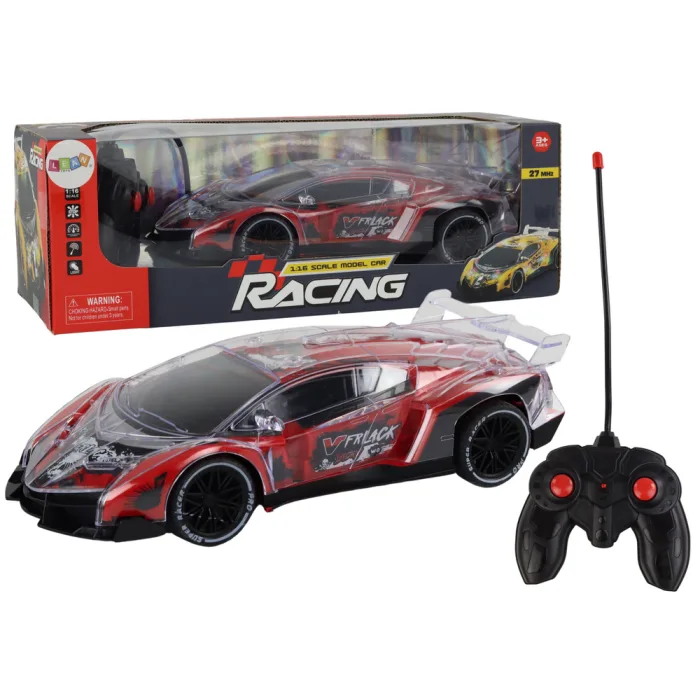 Coche Deportivo RC Control Remoto Escala 1:16 con Luces Rojas