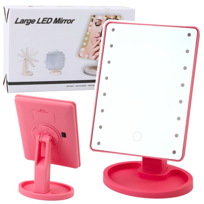Espejo Cosmético LED con Soporte Ajustable Rosa
