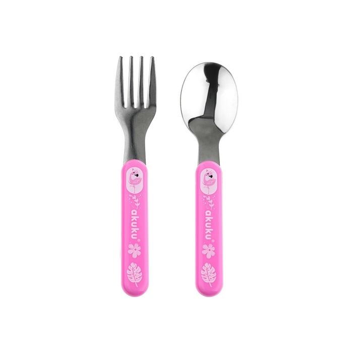 Cuchara y Tenedor de Acero Inoxidable Rosa Akuku
