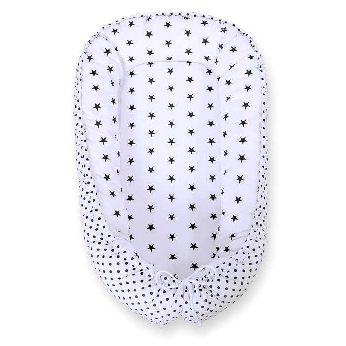Baby Nest Double-sided Premium Cocoon For Infants Bobono- Black Stars/ Dots