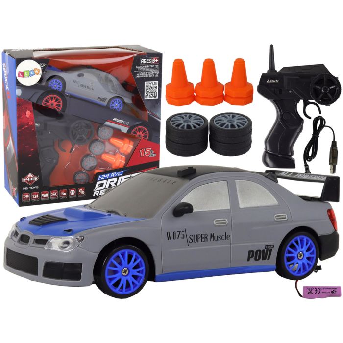 Coche Deportivo Control Remoto R/C 1:24 Gris con Ruedas Intercambiables