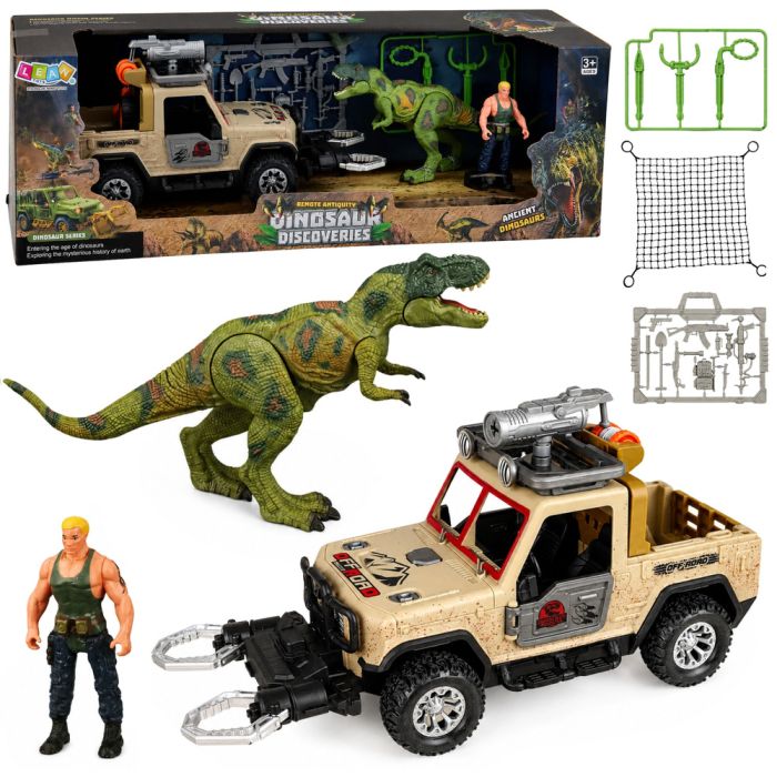 Set de caza de dinosaurios T-Rex con coche todoterreno de Lean toys