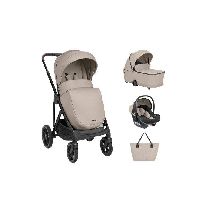 Carrito de bebé 3en1 Kikkaboo en color beige con capazo