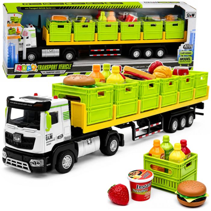 Camión de transporte de comida Green de Lean toys con luces y sonido.