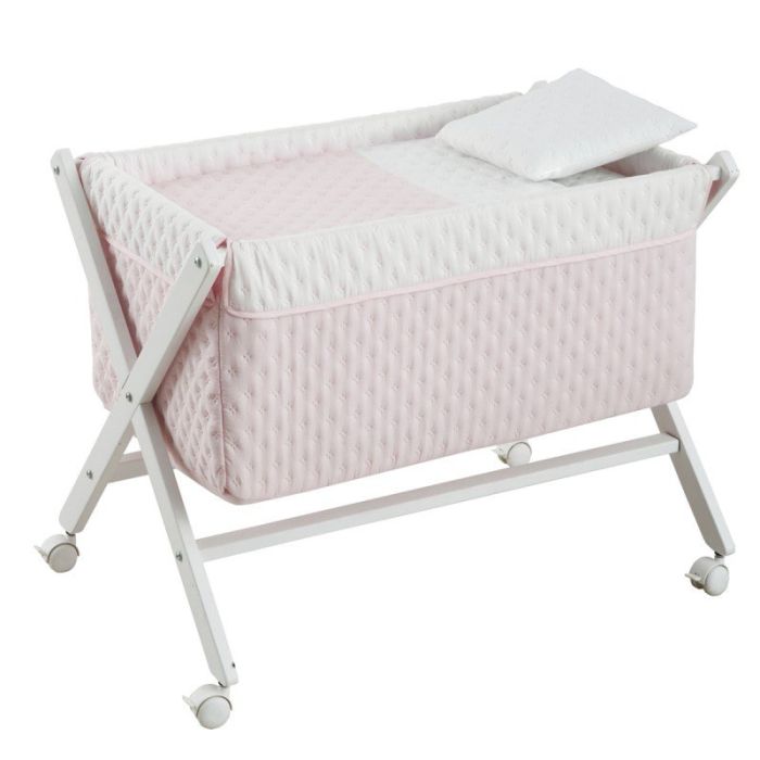 Minicuna Tijera Madera Soft Rosa/bco 55x87x74 Cm - Cambrass