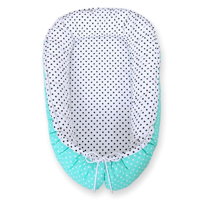 Baby Nest Double-sided Premium Cocoon For Infants Bobono - Black Dots White Dots On Mint