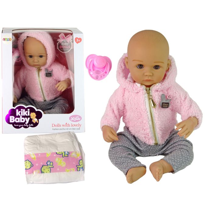 Muñeca bebé Bobas Lean Toys 40 cm con sudadera rosa, vista frontal