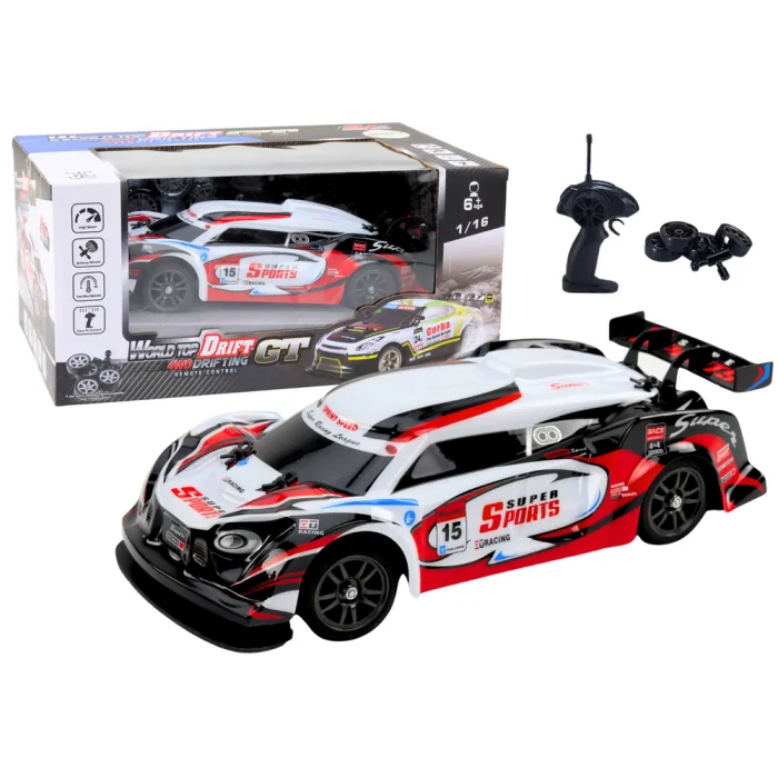 Coche de Carreras RC 1:16 con Ruedas Intercambiables Blanco y Rojo