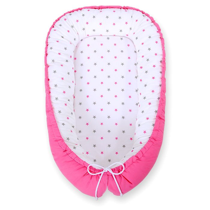 Baby Nest Double-sided Premium Cocoon For Infants Bobono- Stars Grey-pink/ Pink
